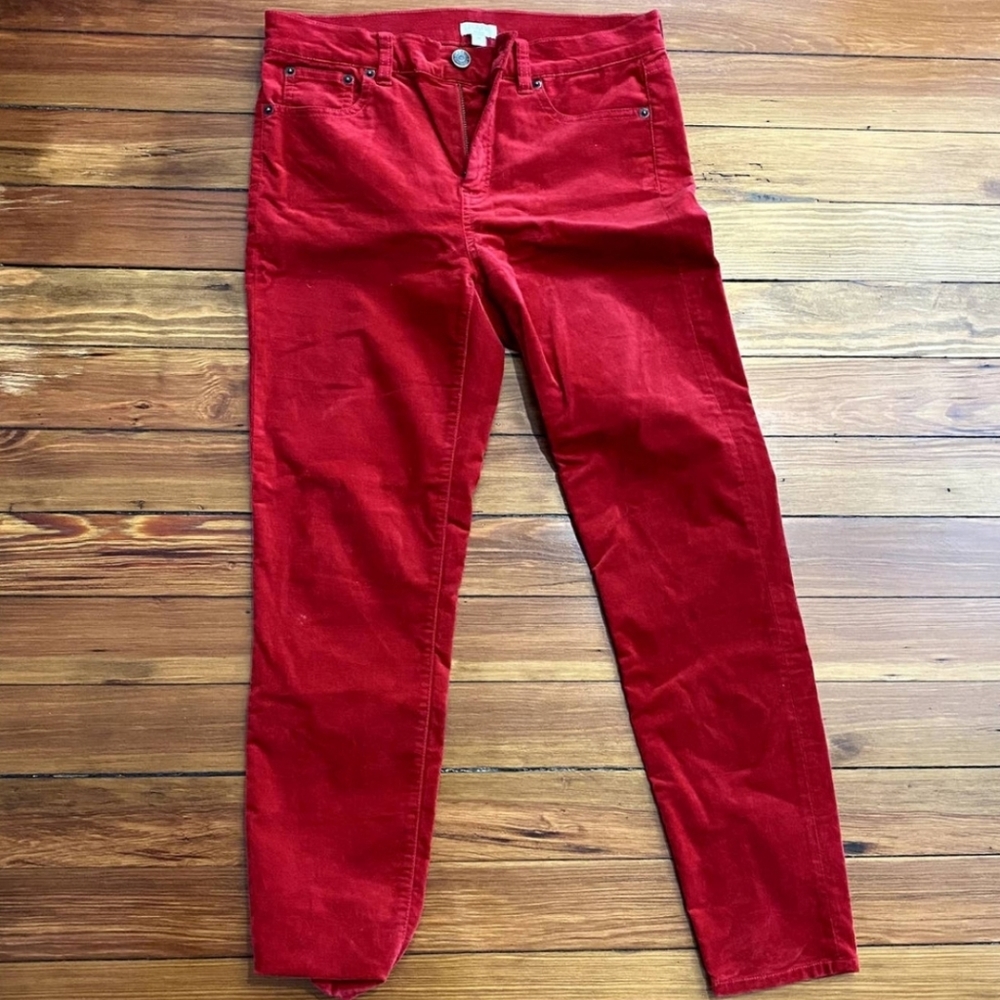 J. Crew Red Velvet Stretch Jeans